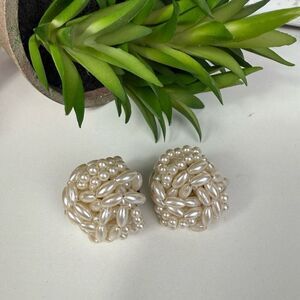 Vintage Faux Pearl Beaded White Clip on Earrings